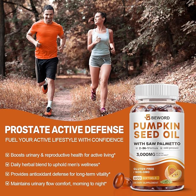 Pumpkin Seed Oil with Saw Palmetto Capsules, 3000mg/serving, 300/600 Softgels | Cold Pressed, Pure Virgin Oil, Essential Fatty Acids & Phytosterols | Supports Hair, Urinary, Bladder & Prostate Health
