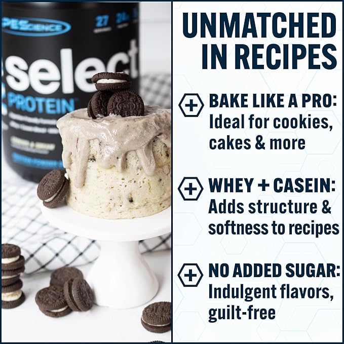 PEScience Select Protein Powder, Whey and Casein Blend, Lean Protein Powder for Women and Men, Low Calorie, Low Carb, Keto Friendly, Gluten Free, Cookies and Cream - 55 Servings
