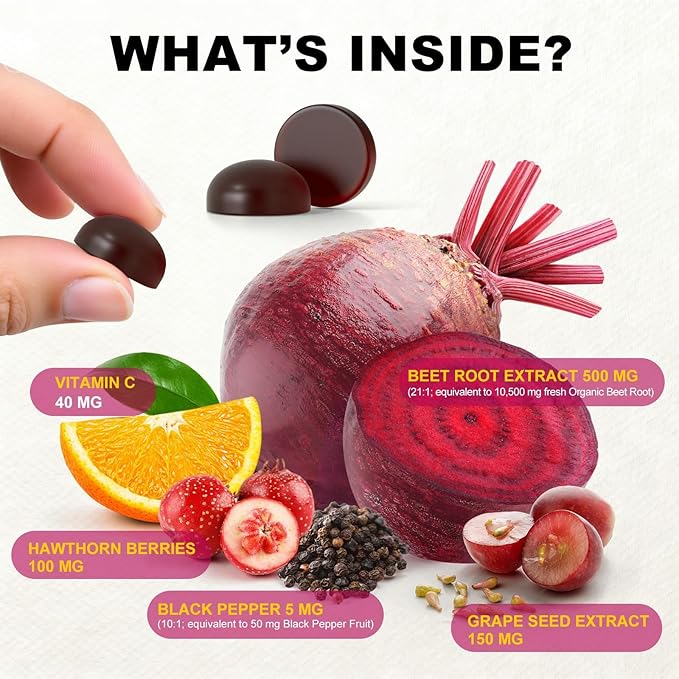Organic Beet Root Gummies, Mixed Berry Flavor Supplements,Natural Extract, 21:1 Concentrate, Sugar Free Chews, Energy, Vitality & Performance Support, Beetroot Gummies