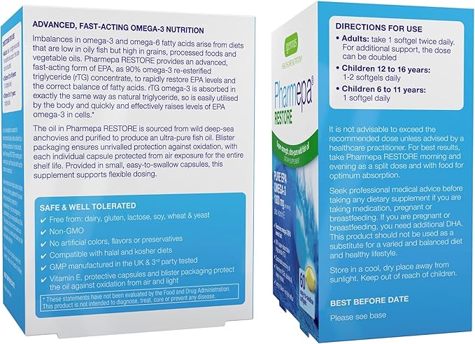 Igennus Pharmepa Restore, Pure EPA 1000mg, Omega 3 rTG Fish Oil, IFOS Certified, High Absorption, 90% Concentration Triple Strength, Wild & Sustainable, Lemon Flavor, 10-Month Supply, Pack of 10