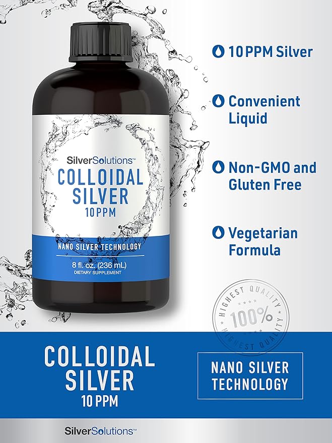 Carlyle Colloidal Silver | 10 PPM | 8 oz (236 mL) | Nano Silver Technology Solutions | Vegetarian, Non-GMO, & Gluten Free Supplement