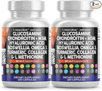 Clean Nutraceuticals Glucosamine Chondroitin MSM 1500mg with Turmeric Curcumin, Collagen, Hyaluronic Acid, Omega 3 – Joint Health Supplement for Men & Women (120 Count (Pack of 2))
