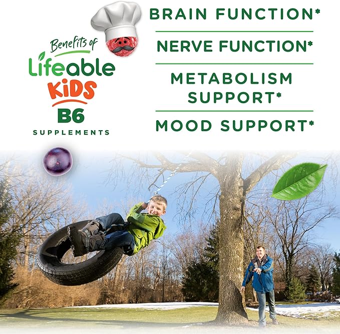 Lifeable Vitamin B6 Gummies for Kids | Great Tasting B6 Vitamins 50mg | Vegan Non-GMO Gluten Free | for Nerve Function Support | 60 Gummies (Pack of 2)