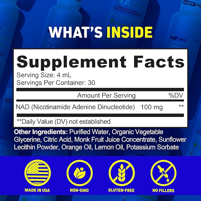 Herbtonics Liposomal NAD+ for Cellular Energy | Supports Healthy Aging, Focus & Metabolism | Liposomal Delivery - Designed for Superior Absorption | 120ML Vegan Liquid Supplement (1 Month Supply)