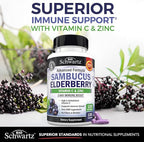 BioSchwartz Elderberry Capsules with Zinc and Vitamin C for Adults - Immune Support Vitamins for Women and Men - Black Sambucus Elderberry Vitamin C and Zinc - Multiminerals Supplement, 120 Count