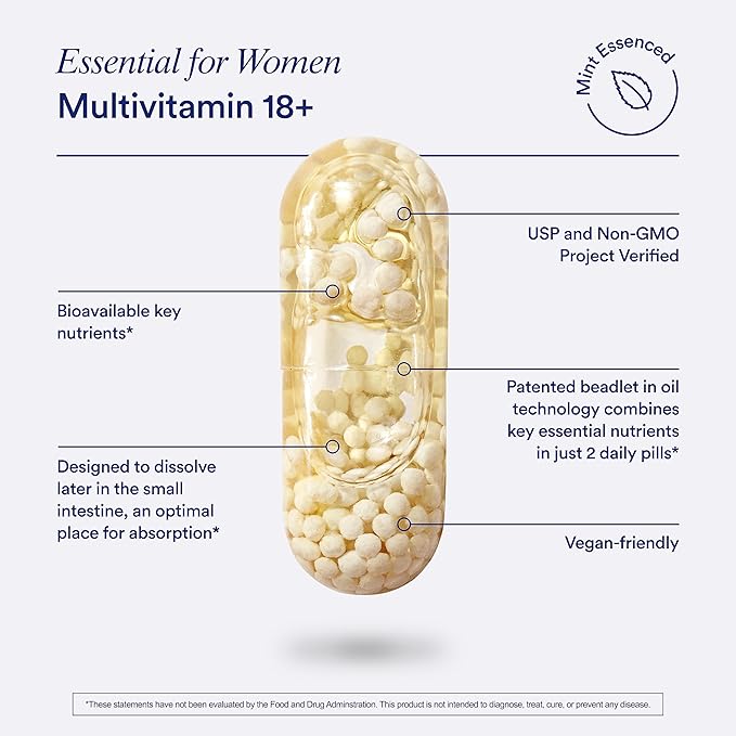 Ritual Women’s 18+ Daily Multivitamin - Key Essential Vitamins and Minerals to Support Energy, Heart, Bone, Brain Health* - Clinical Backed - Vegan - USP Verified - Mint - 60 Capsules - 30 Servings