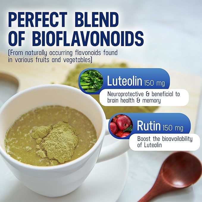 Lutimax Pediatric Powder Brain Supplement with Luteolin & Rutin - Kids Memory, Focus, Muscle & Immune Support Brain Supplements - Nootropic Antioxidants - 100 Servings