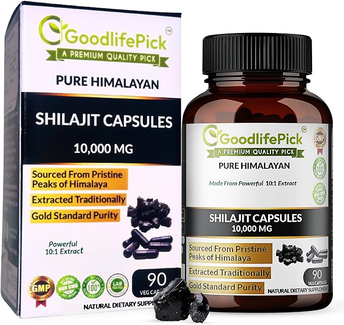 Pure Himalayan Shilajit Capsules.Maximum Strength Natural Shilajit Rich in Trace Mineral & Fulvic Acid.High Altitude Sourcing. Vegan NonGMO 90ct. Extracted Traditionally No Stearate No Rice Flour