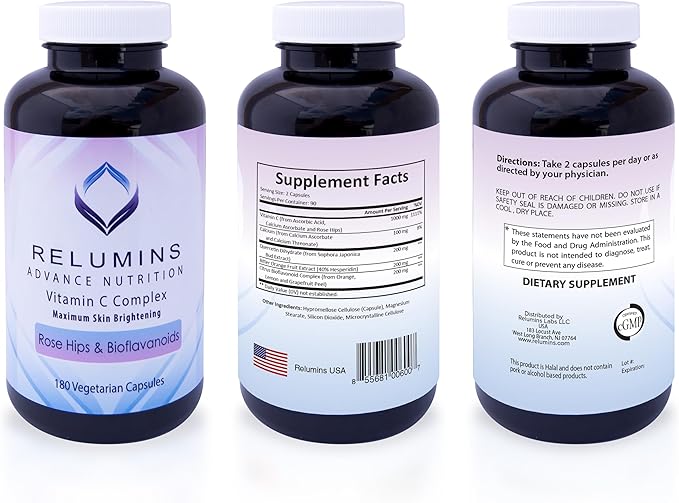 Relumins L-Glutathione & Vitamin C Supplement Bundle – 1000mg Reduced Glutathione Complex with Alpha Lipoic Acid & Rose HIPS (30 Capsules) + MAX Vitamin C 1000mg (60 Capsules)