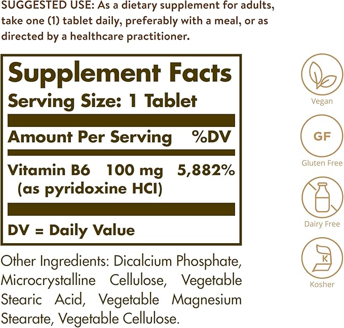 Vitamin B-6 100mg Solgar 100 Tabs