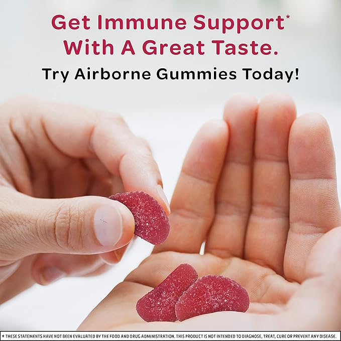 Airborne 750mg Vitamin C Gummies For Adults, Immune Support Supplement with Powerful Antioxidants Vitamins A C & E - 63 Gummies, Blueberry Pomegranate Flavor