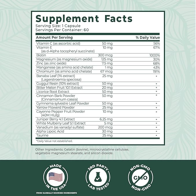PurePremium Normal Blood Sugar Support Supplement - 20 Active Ingredients Complex to Support Blood Sugar Levels Already in The Normal Range - with Cinnamon, Bitter Melon, Chromium, Mulberry - 60ct