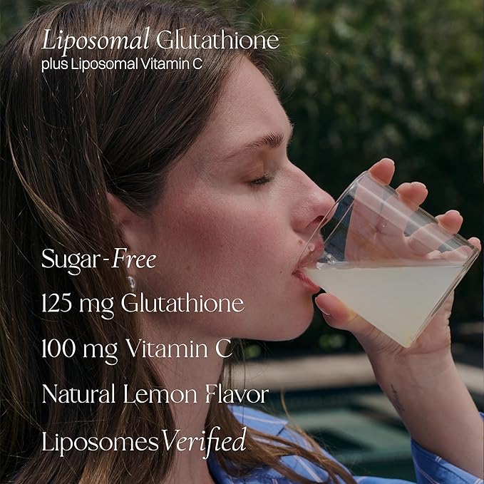 Liposomal Glutathione Powder, 125 mg L-Glutathione + 100 mg Vitamin C, Sugar-Free Lemon Packets, Antioxidant Support for Skin, Beauty & Detox Support, 30 Count (Packaging May Vary)
