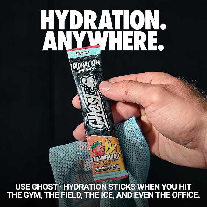 GHOST Hydration Sticks, Electrolyte Powder Packets, Strawbango - 24 Sugar Free Instant Electrolyte Drink Mix - Caffeine-Free Daily Hydration & Immune Support with Clean Formula