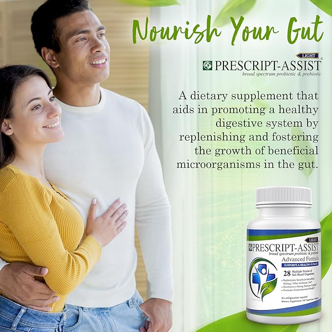 Prescript-Assist Light - 28 Strains Soil Microflora Probiotic and Prebiotic for Children & Adults with Advanced Formula - Soil Based Probiotics for Gut Health - No Refrigeration Needed, 60 Caps