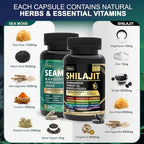 Shilajit and Sea Moss Vitality Bundle, Sea Moss 11000 mg, Shilajit 20000 mg, Black Seed, Ashwagandha, Turmeric, Bladderwrack, Burdock, Tongkat Ali, All in 1 Mineral Supplements