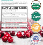 Organic Cranberry Pills - Vegan Supplement for Urinary Tract Health & Kidney Cleanse - Cranberry Pills for Women 500mg 50:1 Cranberry Concentrate Per Serving - Urinary Tract Support - 60 Capsules