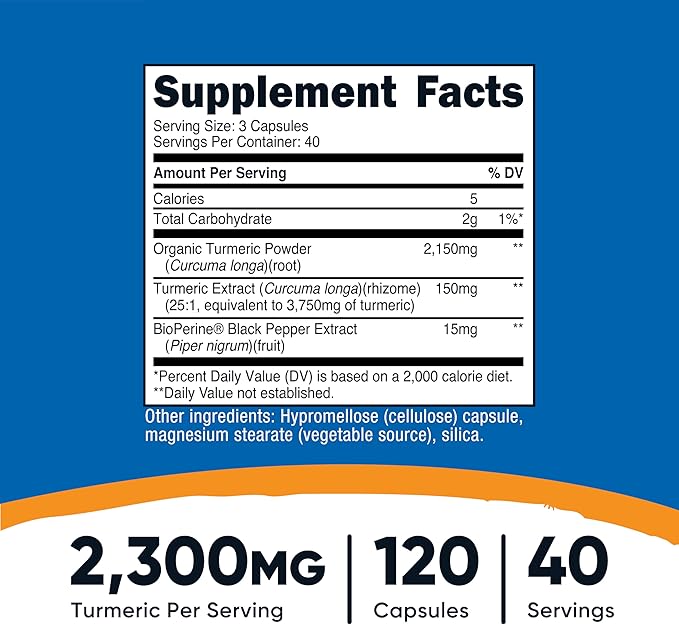 Nutricost Turmeric Curcumin with BioPerine and 95% Curcuminoids, 2300mg, 120 Capsules, Veggie Capsules, 767mg Per Cap, 40 Servings, Gluten Free, Non-GMO (Pack of 2)