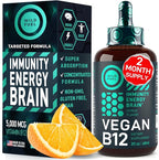 Vegan Vitamin B12 Liquid Drops - Fast-Acting 5000 mcg Methylcobalamin B12 Sublingual Supplement - Energy, Memory and Mood Support - High-Potency One-Dropper Per Day - Natural Citrus Flavor - 2oz