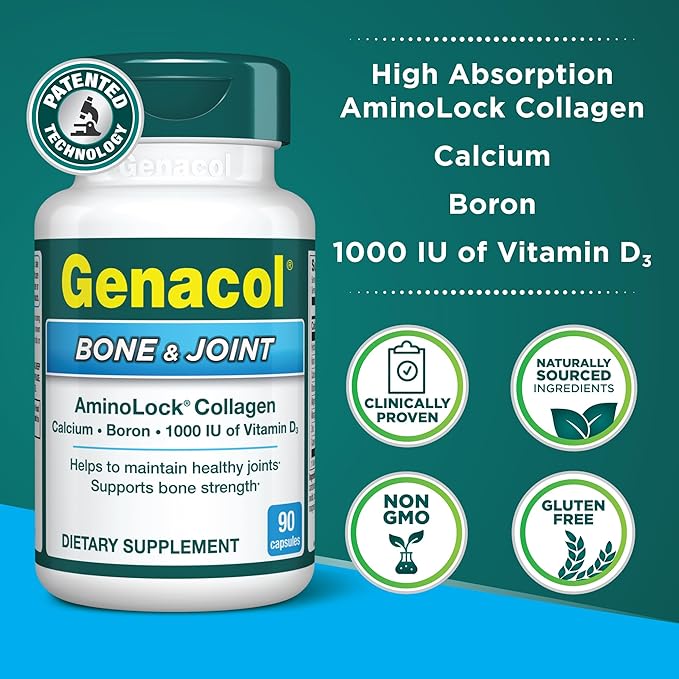 Genacol Bone & Joint – Calcium, Vitamin D3, Boron & Ultra-Hydrolyzed Collagen, Health Supplement, Supports Bone Strength, 90 Capsules (30-Day Supply)
