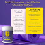 Universal U Calm + Focus Ashwagandha Chews – KSM-66® 300 mg Clinically Studied Extract for Stress Relief, Mood Balance & Calm Energy – Lemon Flavor – 60 Chews