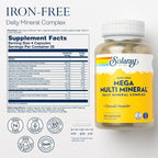 SOLARAY Mega Multi Mineral, Iron Free - Daily Mineral Supplement w/Trace Minerals, Electrolytes, Calcium, Magnesium, Zinc, Selenium, Boron - Cellular Energy, Immune Support, 60-Day Guarantee, 25 Serv