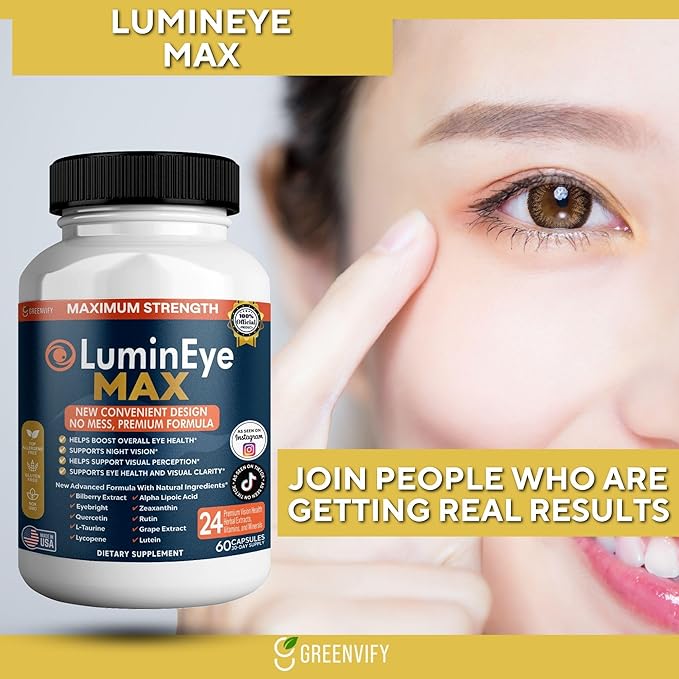 LuminEye MAX Eye Health Supplement, 60 Veggie Capsules, with Lutein, Bilberry Extract, 24 Premium Ingredients, Maximum Strength Vision Support (2)