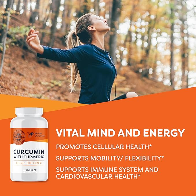 Vimergy Curcumin with Turmeric Capsules – Promotes Bone Health & Mobility* – Supports Memory & Brain Function* – Kosher, Vegan & Gluten-Free – (270 ct.)