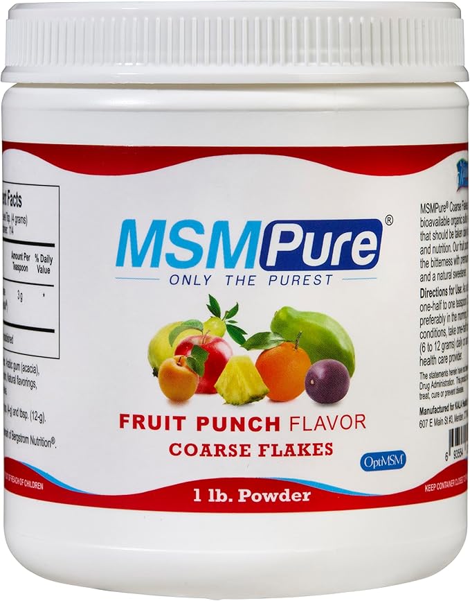 KALA HEALTH MSM Pure Fruit Punch–Flavored Coarse MSM Powder — Organic Sulfur for Joint Flexibility, Skin Appearance, and Hair & Nail Support — 1 lb, Made in the USA, Distilled Crystals