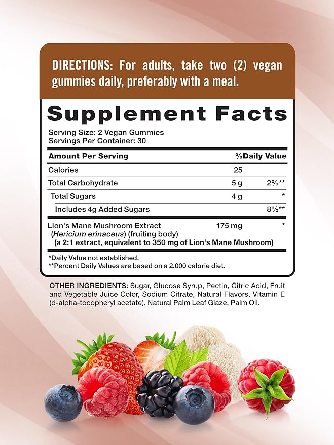 Nature's Truth Lion's Mane Gummies for Adults | 60 Count | Mixed Berry Flavor | Vegan, Non-GMO, & Gluten Free Supplement