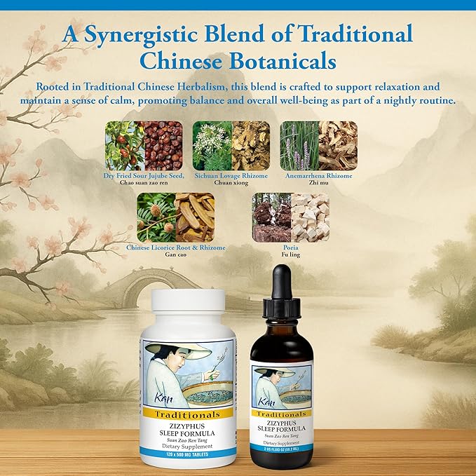 Kan Herbs Company Zizyphus Sleep Formula – Traditional Chinese Herbal Blend for Nighttime Balance and Relaxation Support, Promotes Overall Well-Being and Harmony, Herbal Supplement, 120 Tablets
