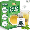 LeafLea 80 Premium Green Tea Bags, Pure Green Tea Leaves, Bright & Mild Flavor with Caffeine, Daily Wellness and Naturally Uplifting, Sugar-Free, Non-GMO, Vegan, Individually Wrapped (2 Pack)