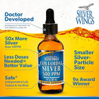 Natural Path Silver Wings Colloidal Silver - Extra Strength Liquid Immune Support Supplement- - 500ppm (2500mcg) - 2oz Spray