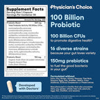 Physician's CHOICE 100 Billion Advanced Probiotic - 16 Strains + Organic Prebiotics - Digestive & Gut Health - Supports Occasional Constipation, Diarrhea, Gas & Bloating - Probiotics for Women & Men