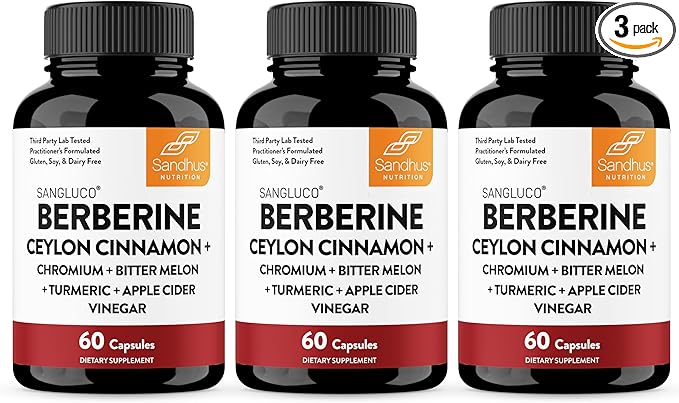 Sangluco Berberine Cinnamon Chromium Turmeric Apple Cider Vinegar Bitter Melon Supplement | Supports Healthy Levels Already Within Normal Range | 180 Capsules