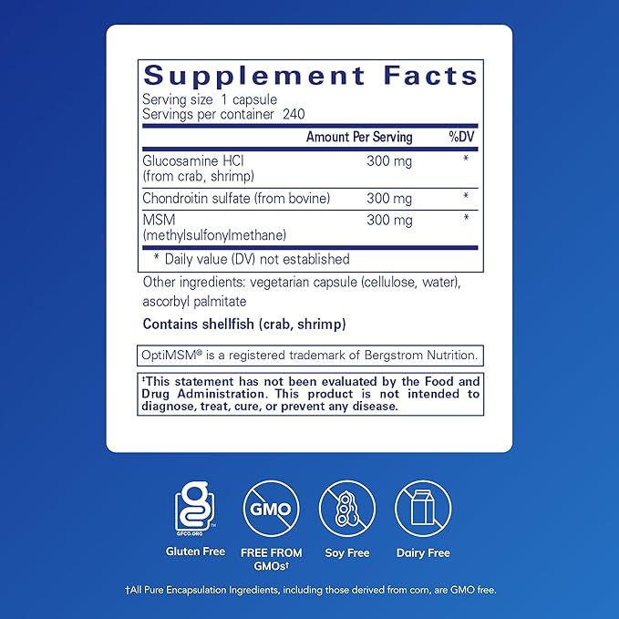 Pure Encapsulations Glucosamine Chondroitin with MSM - Supports Joint Health & Normal Cartilage Formation* - Maintains Enzyme Activity - Gluten-Free & Non-GMO - 240 Capsules