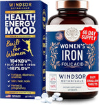 Iron and Folic Acid Supplements for Women - 35mg Gentle Iron Vitamin, Folic Acid 400mcg - Anemia, Period, Pregnancy Support Supplement, Ferrous Sulfate Pills - 120 Vegan Non-Constipating Tablets