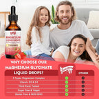 Magnesium Glycinate Liquid Drops, 1500mg Magnesium Liquid Supplement with Vitamin B6, D3, L - Theanine, Omega3,Support Night, Muscle, Bone, Mood, Strawberry Flavor - 2 Fl Oz (60ml) Bottle