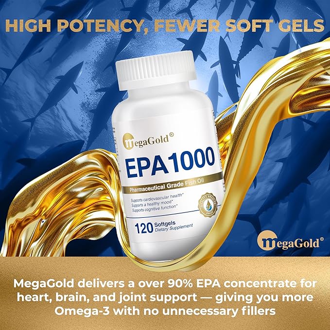 Fish Oil Omega 3 Supplements EPA 1000mg - Omega-3 Fatty Acids, 1000mg Burpless Fish Oil for Men & Women, Pure Concentrated Supplement - 120 Mini Softgels