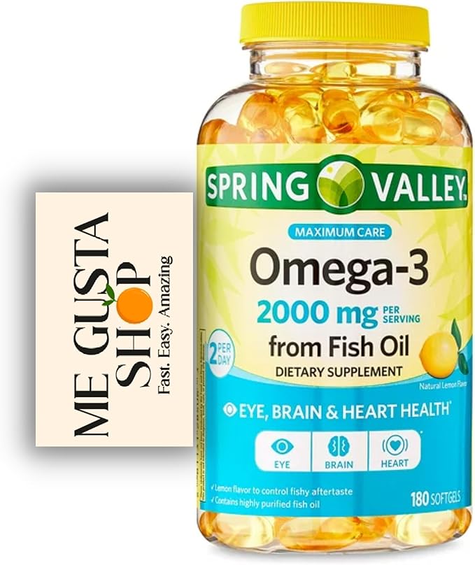 Spring Valley Omega 3 Fish Oil Maximum 2000mg 180 Softgels + me Gusta Sticker