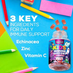 Kids Immune Support Supplement Gummies - Daily Childrens Vitamins C, Zinc & Echinacea - Gummy for Kids Immune Support, Ages 4 and Up, Natural Berry Flavor, Non-GMO, Gluten-Free & Vegan - 90 Gummies