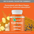 Qunol Turmeric Curcumin with Black Pepper & Ginger, 2400mg Turmeric Extract with 95% Curcuminoids, Extra Strength Supplement, Enhanced Absorption, Joint Support Supplement, 105 Count