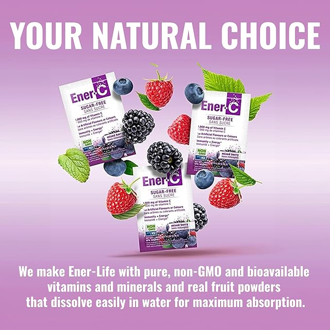Ener-C Sugar Free Multivitamin Drink Mix - Vitamin Powder for Water, Electrolytes Powder No Sugar, Hydration Boost Packets, Zero Sugar, Vitamin C & B12 Supplement Liquid Mix - Mixed Berry, 30 Count