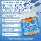 Cod Liver Oil Gummies 1000mg for Kids & Adults - w/Omega 3 (EPA & DHA), Vitamins A, D3 & K2 - Cod Liver Oil Omega 3 Gummies for Immune, Brain & Cognitive Support, SugarFree, Orange Flavor, 120Cts