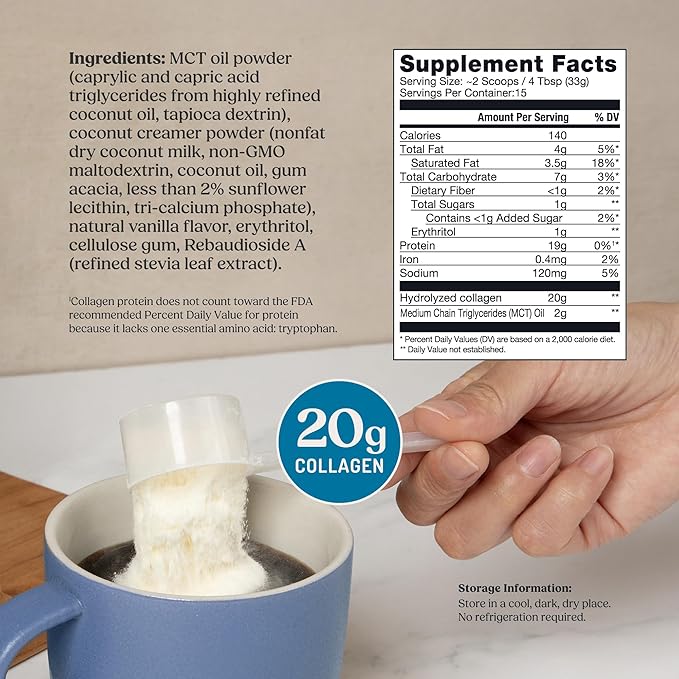 Bulletproof Vanilla Collagen Peptides Powder with MCT Oil, 17.6 Ounces, Grass-Fed Collagen Protein for Skin, Bones and Joints