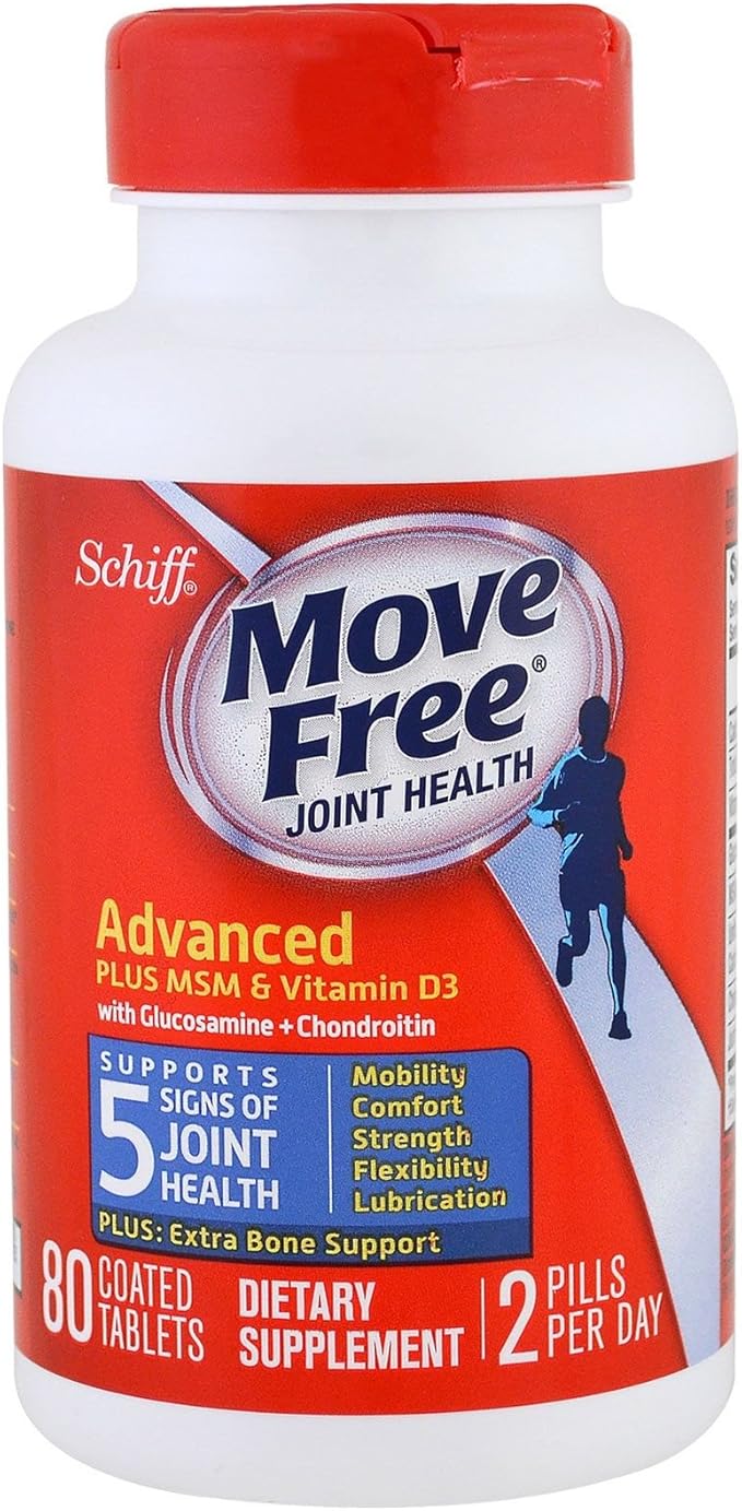 Glucosamine and Chondroitin Plus MSM & D3 Advanced Joint Health Supplement Tablets, Move Free (80 Count in A Box), Supports Mobility, Comfort, Strength, Flexibility and Lubrication* (Pack of 3)