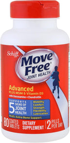 Glucosamine and Chondroitin Plus MSM & D3 Advanced Joint Health Supplement Tablets, Move Free (80 Count in A Box), Supports Mobility, Comfort, Strength, Flexibility and Lubrication* (Pack of 3)