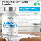 Zespo Sodium Butyrate 1000 mg (1350 mg Advanced Complex) – Micro-Encapsulated Butyrate with Tributyrin, Calcium BHB & Baobab 120 Vegan Capsules (60 Servings)