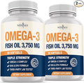 Triple Strength Omega 3 Fish Oil 3750 mg - EPA & DHA - Over 3000mg Omega-3 Fatty Acids - 1350mg EPA + 900mg DHA - Best Essential Fatty Acids, Burpless Fish Oil - 180 Count