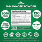 Zazzee D-Mannose Powder Plus, 2000 mg, 120 Servings, Plus 5 Billion CFU Probiotics and Pure Cranberry Juice Extract, Certified Kosher, Free Scoop, 11.94 oz, Urinary Tract Support, Non-GMO